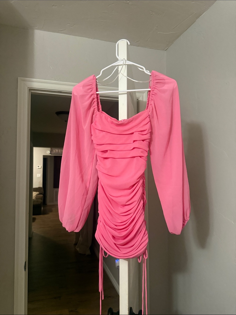 Hello Molly Bubblegum Pink Ruched Long-Sleeve Mini Dress
